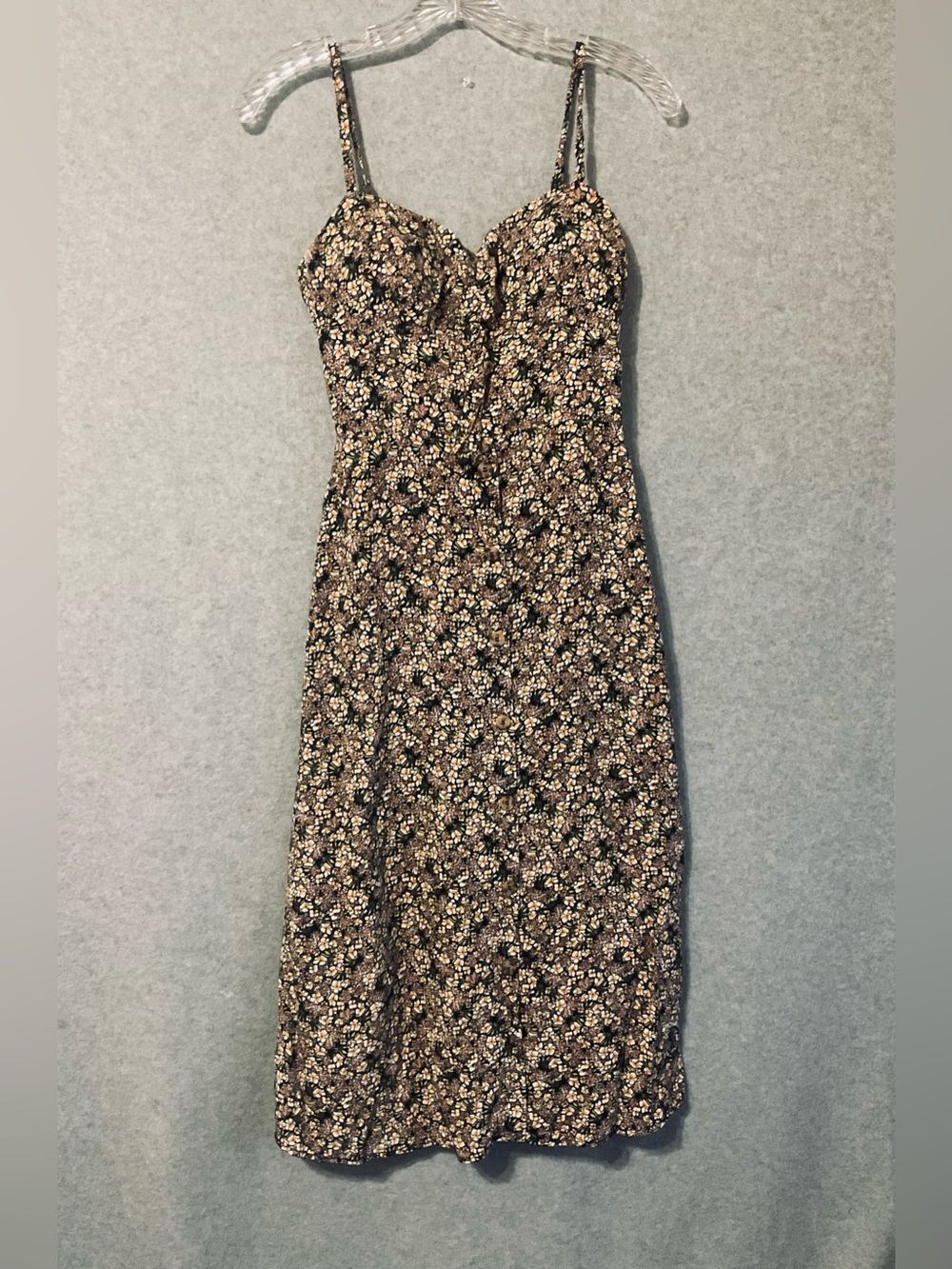 A.U.W. Black Floral Midi sundress.Smoked Bodice Sweetheart Neckline Sz M